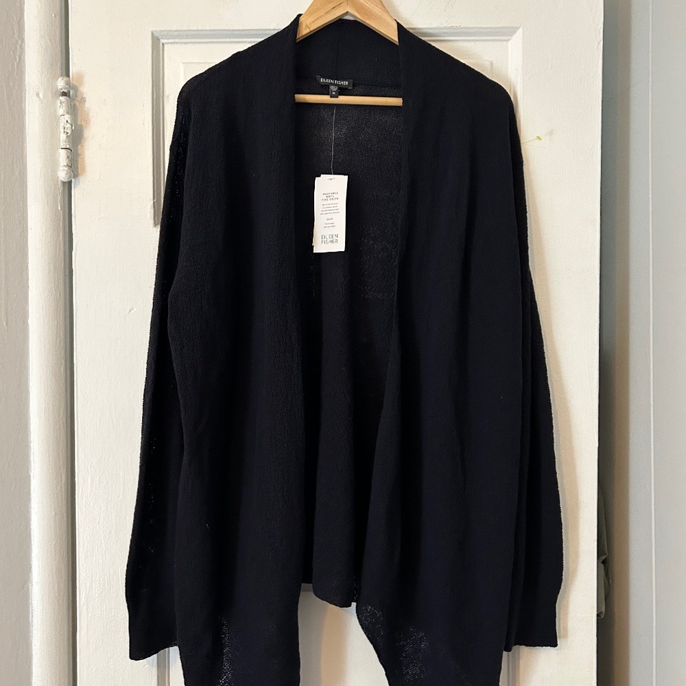 Washable wool open cardigan sweater